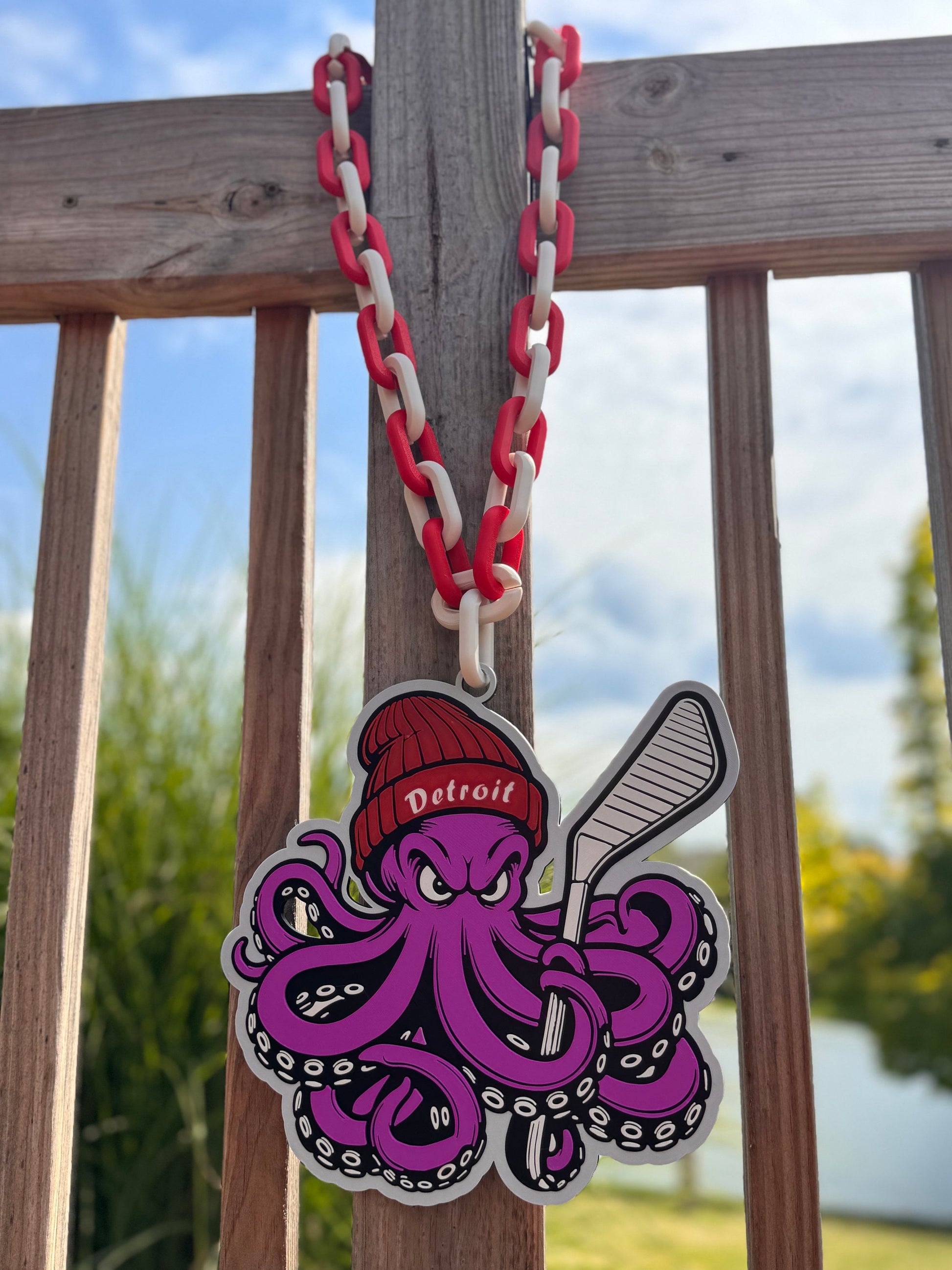 Detroit Red Wings Oversized Chain | Hockey Accessories | Hockey Merch | Hockeytown | Octopus | Gift for Him | nhl | Winged Wheel |